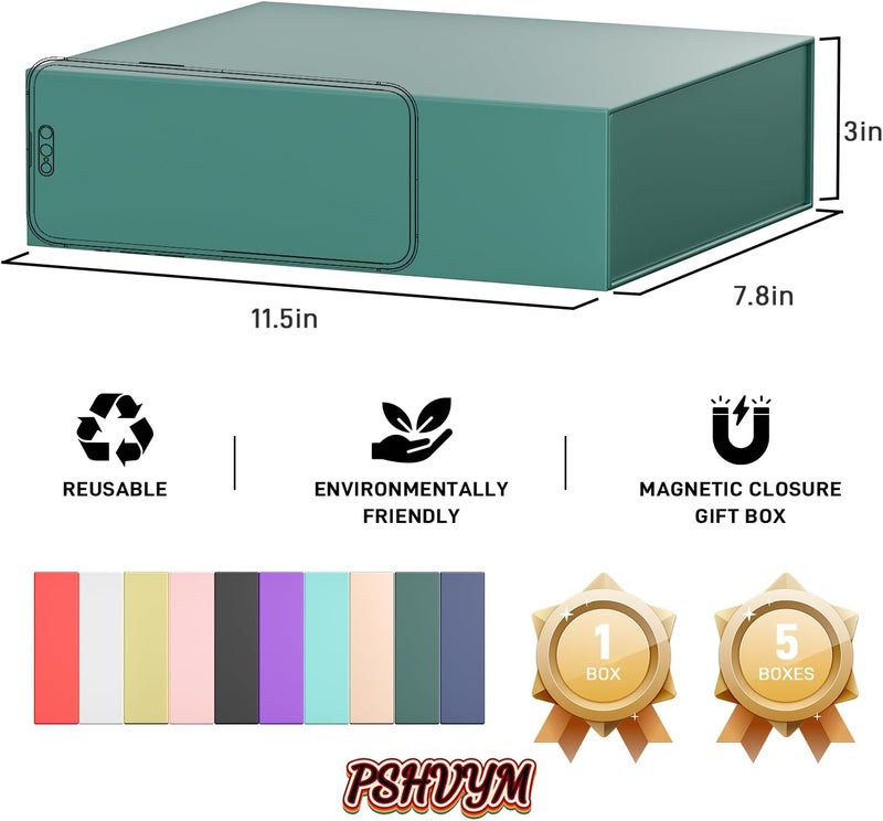 PSHVYM Gift Boxes with Lids, 11.5x7.8x3 In Forest Green Gift Box for Presents Magnetic Closure for T-Shirts, Gloves, Scarves, Books, Baby Clothes, Robes Clothing Gift Wrap, Contains Card, Ribbon - Image 2